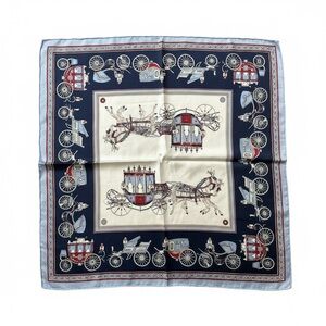 100% Silk Equestrian Carriage Print Scarf | 53×53 cm | NWT
